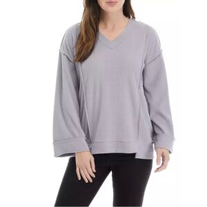 Cupio Long Sleeve V-Neck Textured Top Dapple Grey S Small NWT New Soft oversized